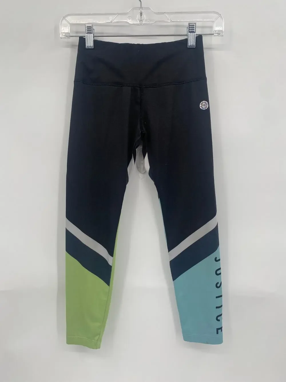 Justice Colorblock Leggings Black Blue Green Ankle Length M 10